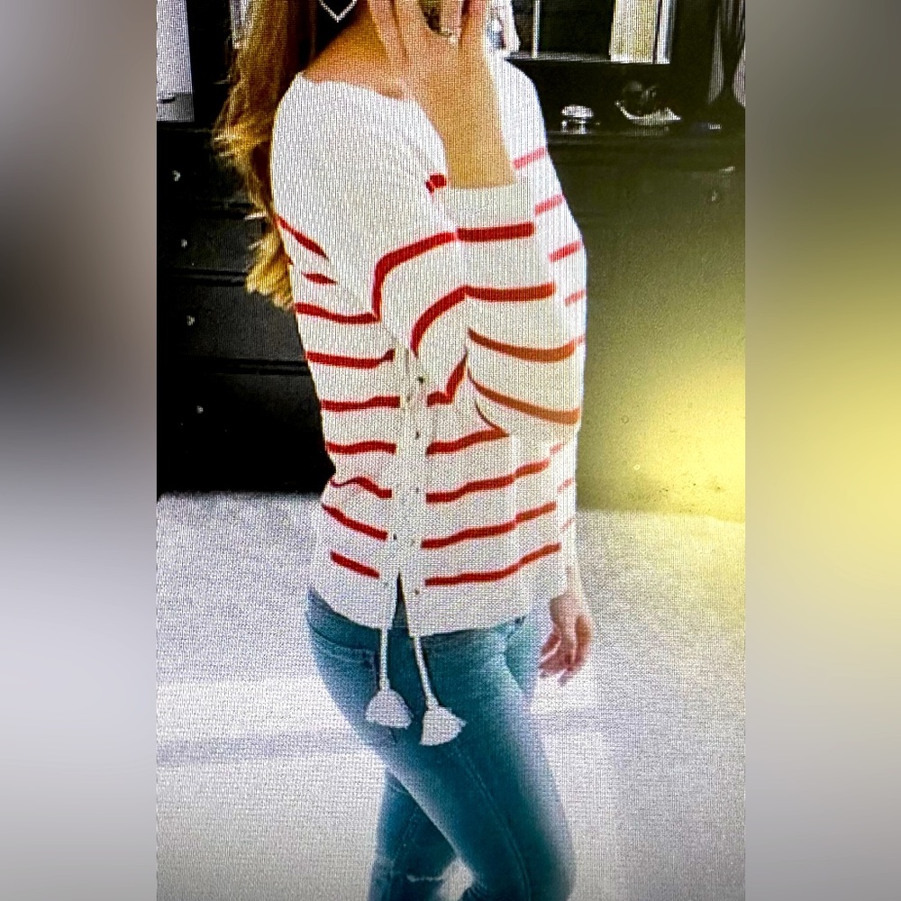 Loft, striped lace up side, sweater, size XL, NWT